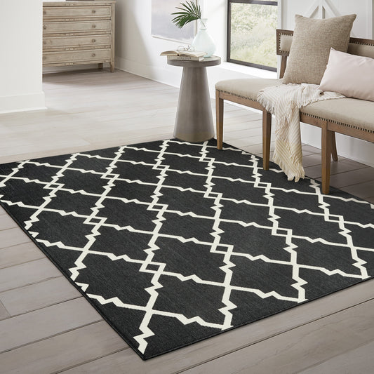 Tapis d'intérieur/extérieur Vista Home Malta Lattice Noir/Blanc cassé.