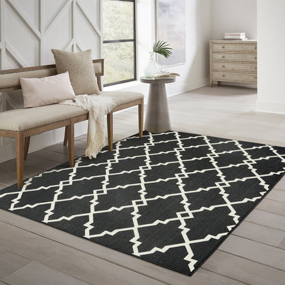 Tapis d'intérieur/extérieur Vista Home Malta Lattice Noir/Blanc cassé.