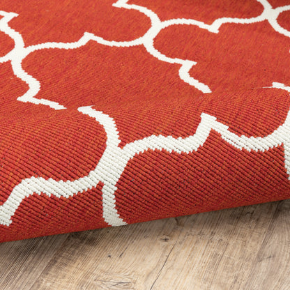 Tapis d'intérieur/extérieur Vista Home Martinique à motif treillis blanc cassé/rouge brique.