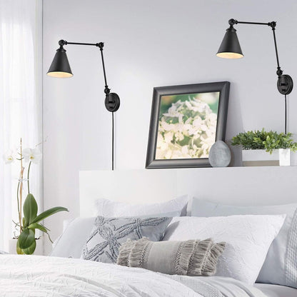 Applique murale industrielle WINGBO à bras articulé avec abat-jour en métal, lot de 2...