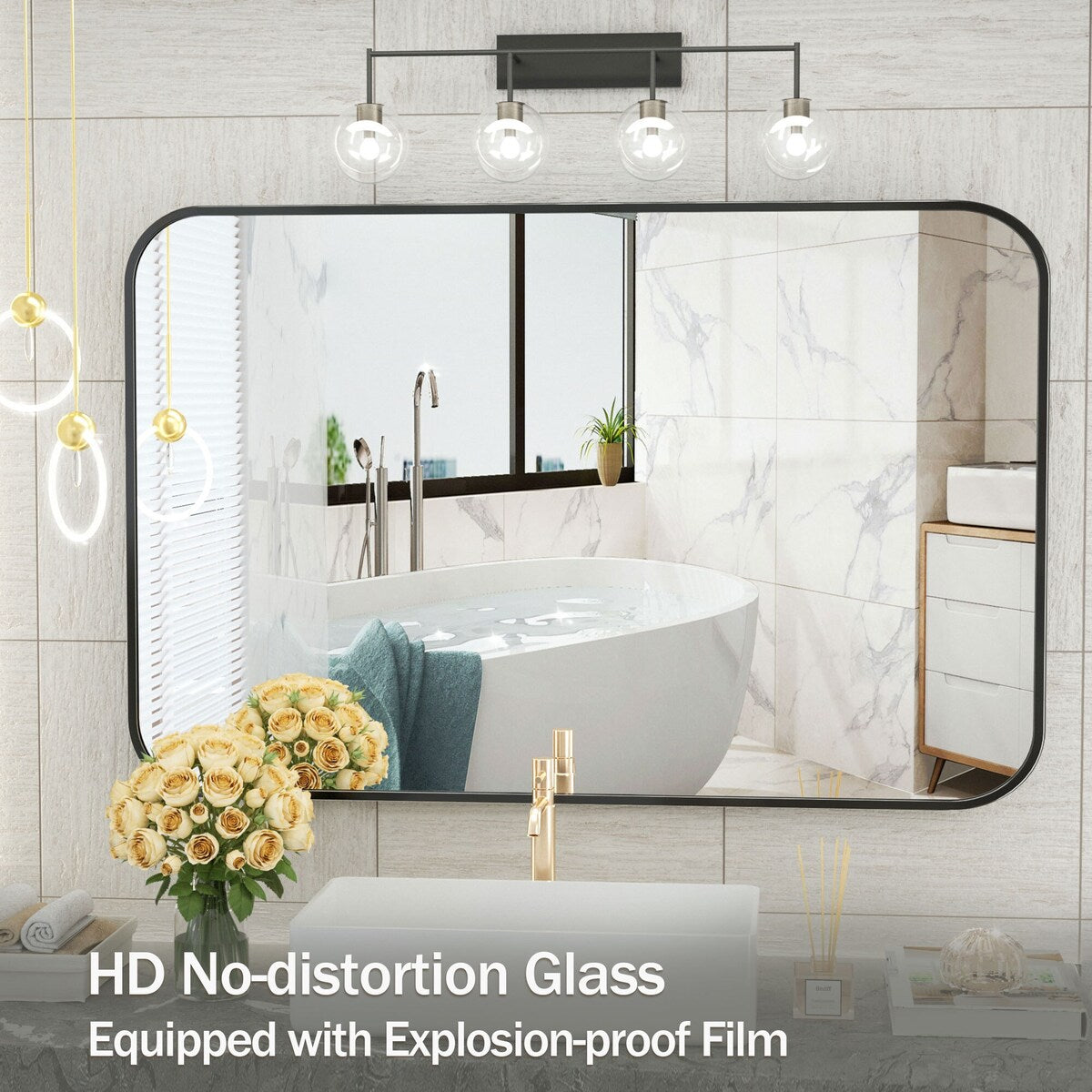 Miroir de salle de bain mural à coins arrondis