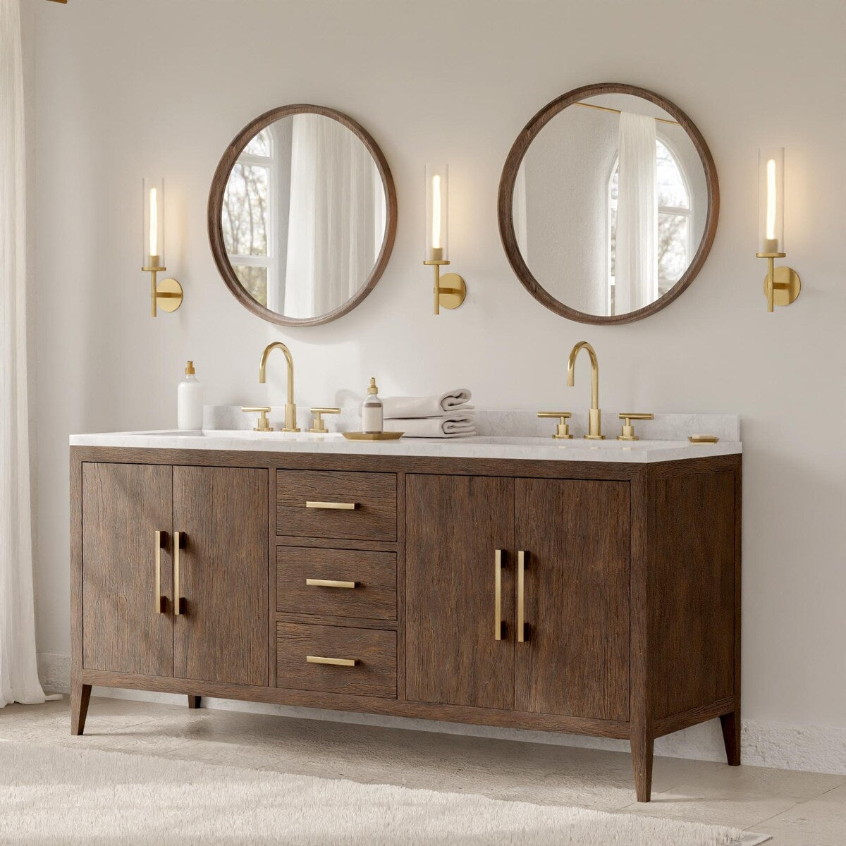 Miroir mural rond classique de style ferme avec cadre en bois