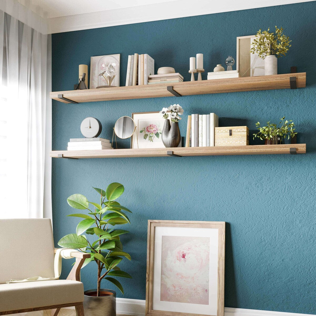 Étagères flottantes Wallniture Forte 72 po, lot de 2, bois brûlé