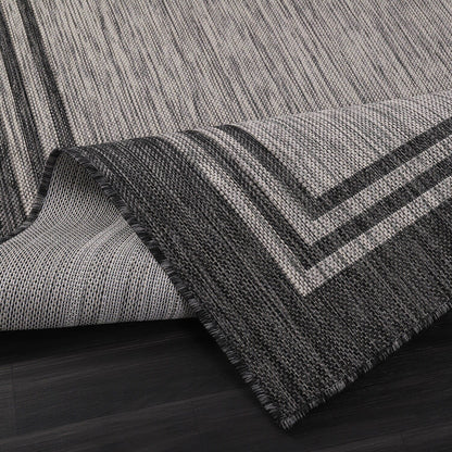 Tapis d'intérieur/extérieur lavable à bordure pour patio, terrasse, porche