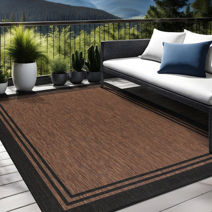 Tapis d'intérieur/extérieur lavable à bordure pour patio, terrasse, porche