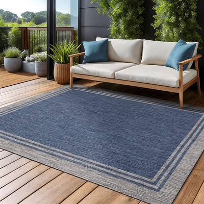 Tapis d'intérieur/extérieur lavable à bordure pour patio, terrasse, porche