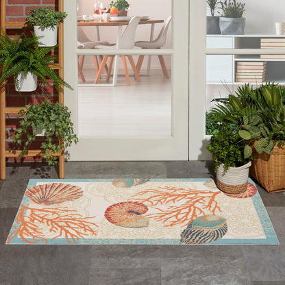 Tapis d'intérieur/extérieur Waverly Sun &amp; Shade Shore Thing Tropical Sea Shell Floral