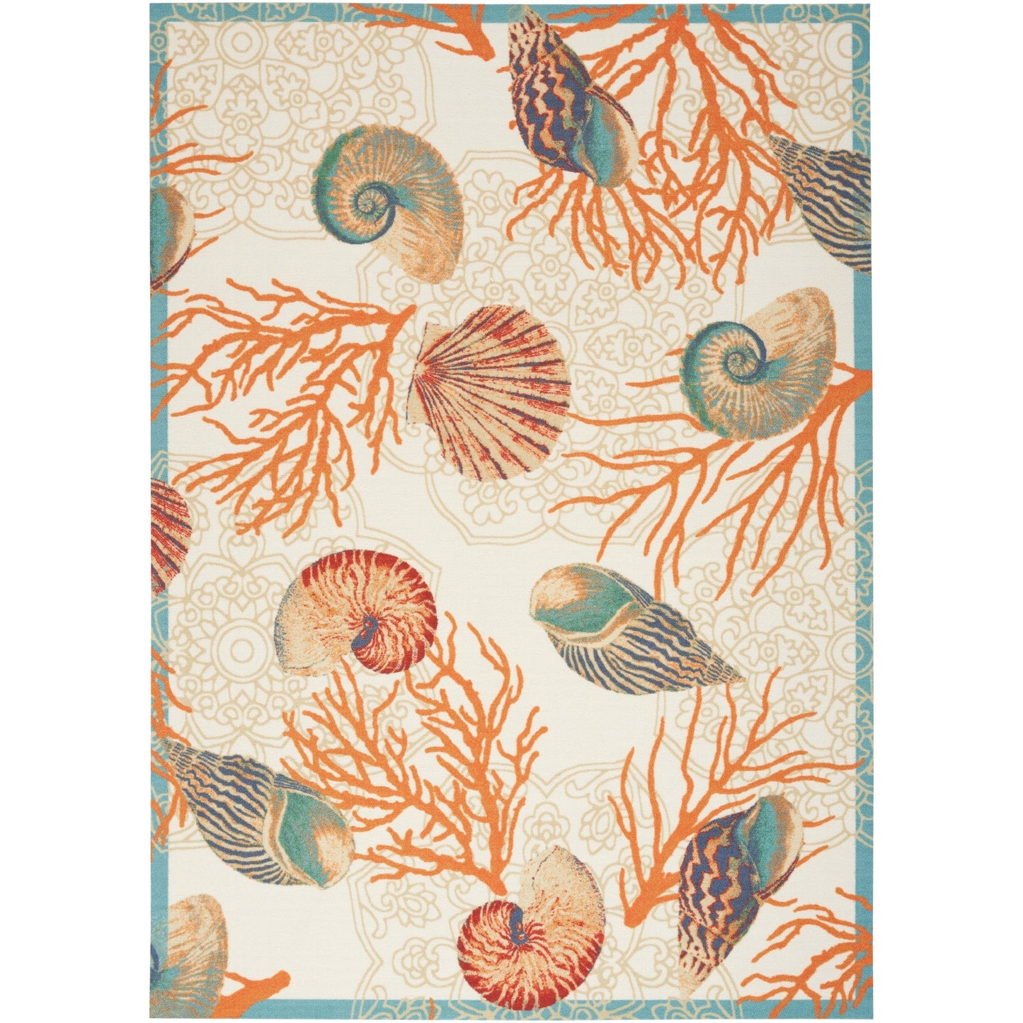 Tapis d'intérieur/extérieur Waverly Sun &amp; Shade Shore Thing Tropical Sea Shell Floral