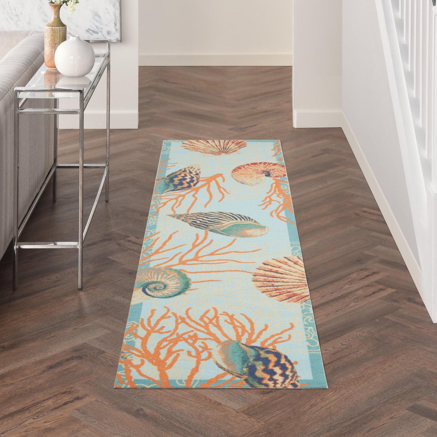 Tapis d'intérieur/extérieur Waverly Sun &amp; Shade Shore Thing Tropical Sea Shell Floral