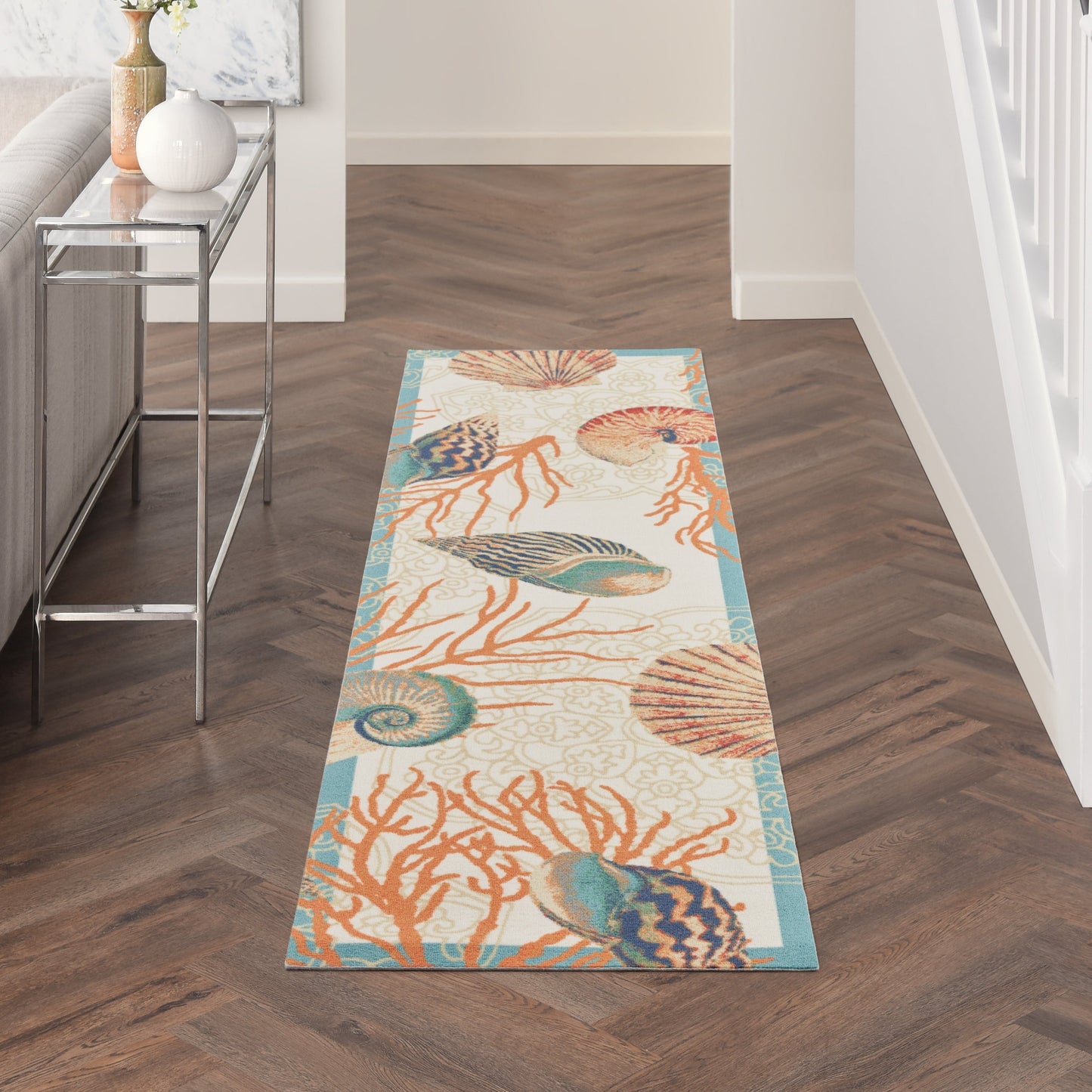 Tapis d'intérieur/extérieur Waverly Sun &amp; Shade Shore Thing Tropical Sea Shell Floral