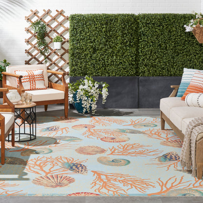 Tapis d'intérieur/extérieur Waverly Sun &amp; Shade Shore Thing Tropical Sea Shell Floral