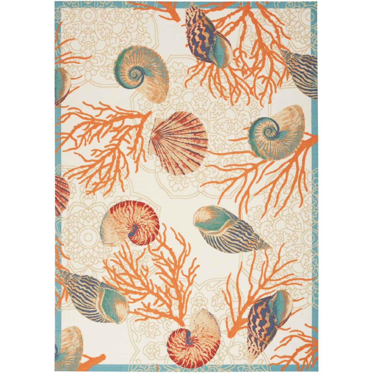 Tapis d'intérieur/extérieur Waverly Sun &amp; Shade Shore Thing Tropical Sea Shell Floral