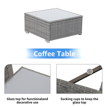 Ensemble de canapés d'angle d'extérieur 7 pièces en osier et acier avec coussins