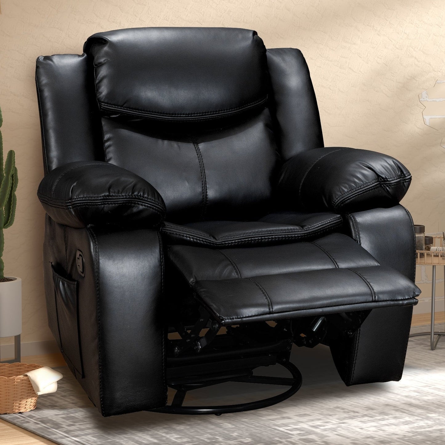 Fauteuil inclinable à large assise en cuir durable avec massage et chauffage