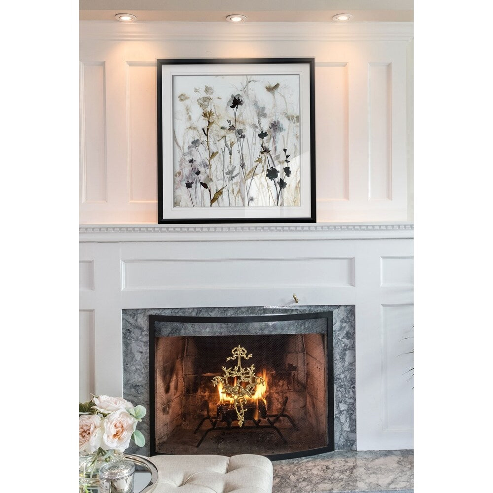 Brume de fleurs sauvages I - Impression encadrée sur mesure - bleu, blanc, gris, jaune, vert, argent, or