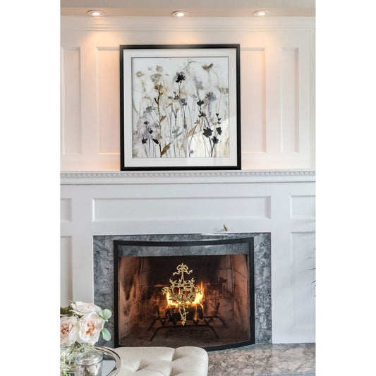 Brume de fleurs sauvages I - Impression encadrée sur mesure - bleu, blanc, gris, jaune, vert, argent, or