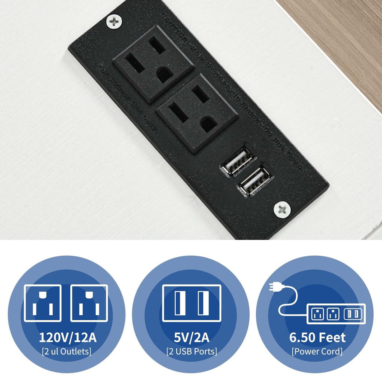 Classeur en bois avec station de recharge, classeur latéral mobile, verrouillable, compatible avec les formats A4, Lettre et Légal