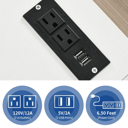 Classeur en bois avec station de recharge, classeur latéral mobile, verrouillable, compatible avec les formats A4, Lettre et Légal
