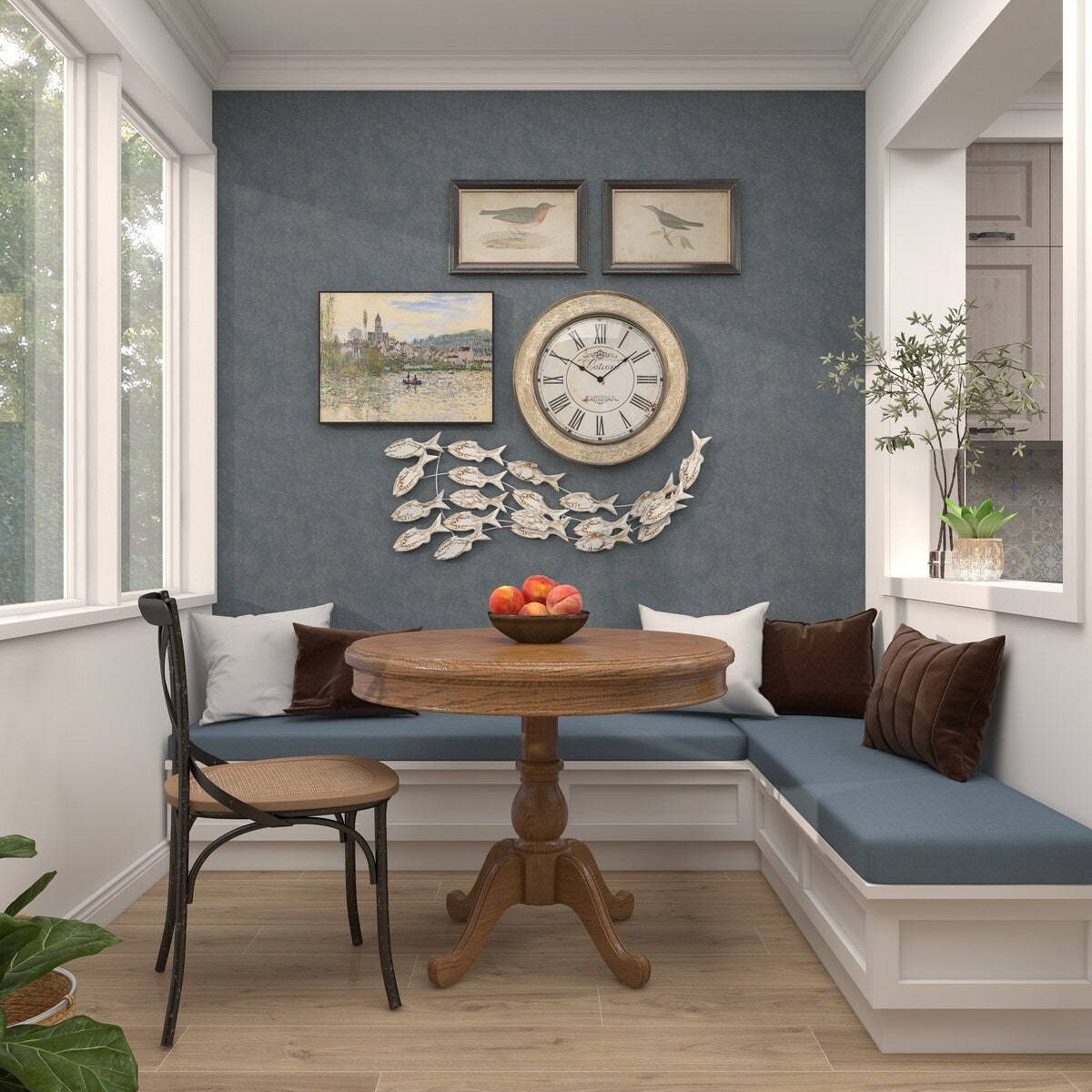 Décoration murale artisanale en bois représentant un poisson nageur, effet vieilli marron - Blanc - Roche River Decor