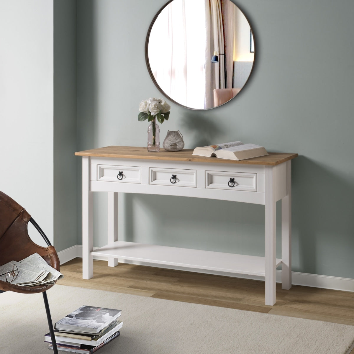 Console d'entrée en bois à 3 tiroirs Corona | Furniture Dash - Non disponible