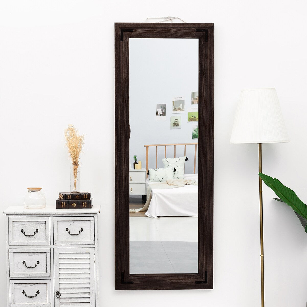 Miroir de sol pleine longueur avec cadre en bois rustique de style ferme - 65 x 24