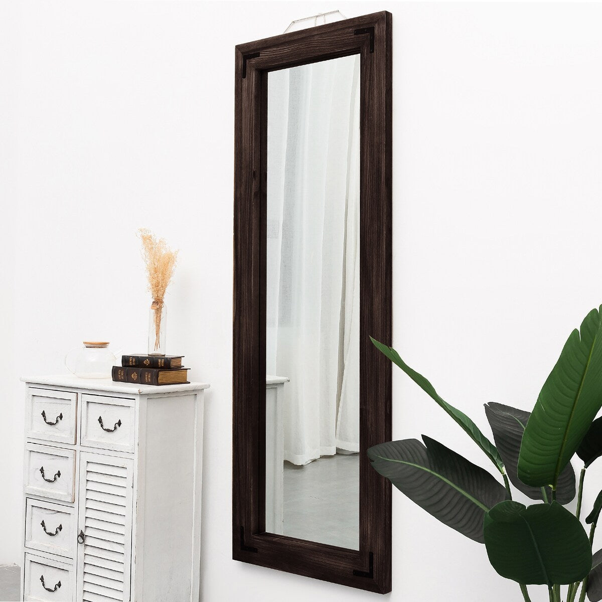 Miroir de sol pleine longueur avec cadre en bois rustique de style ferme - 65 x 24