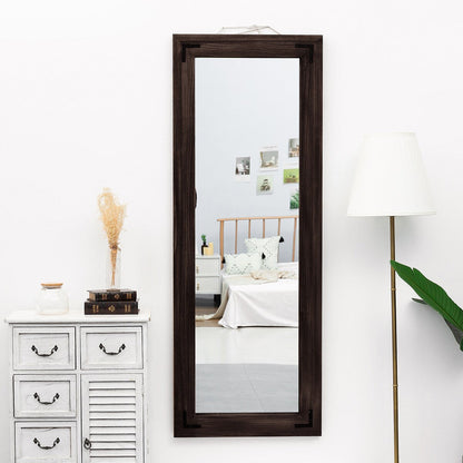 Miroir de sol pleine longueur avec cadre en bois rustique de style ferme - 65 x 24
