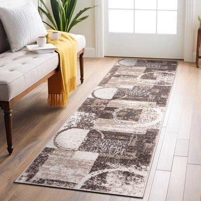 Tapis rond abstrait en polypropylène fabriqué à la machine par World Rug Gallery