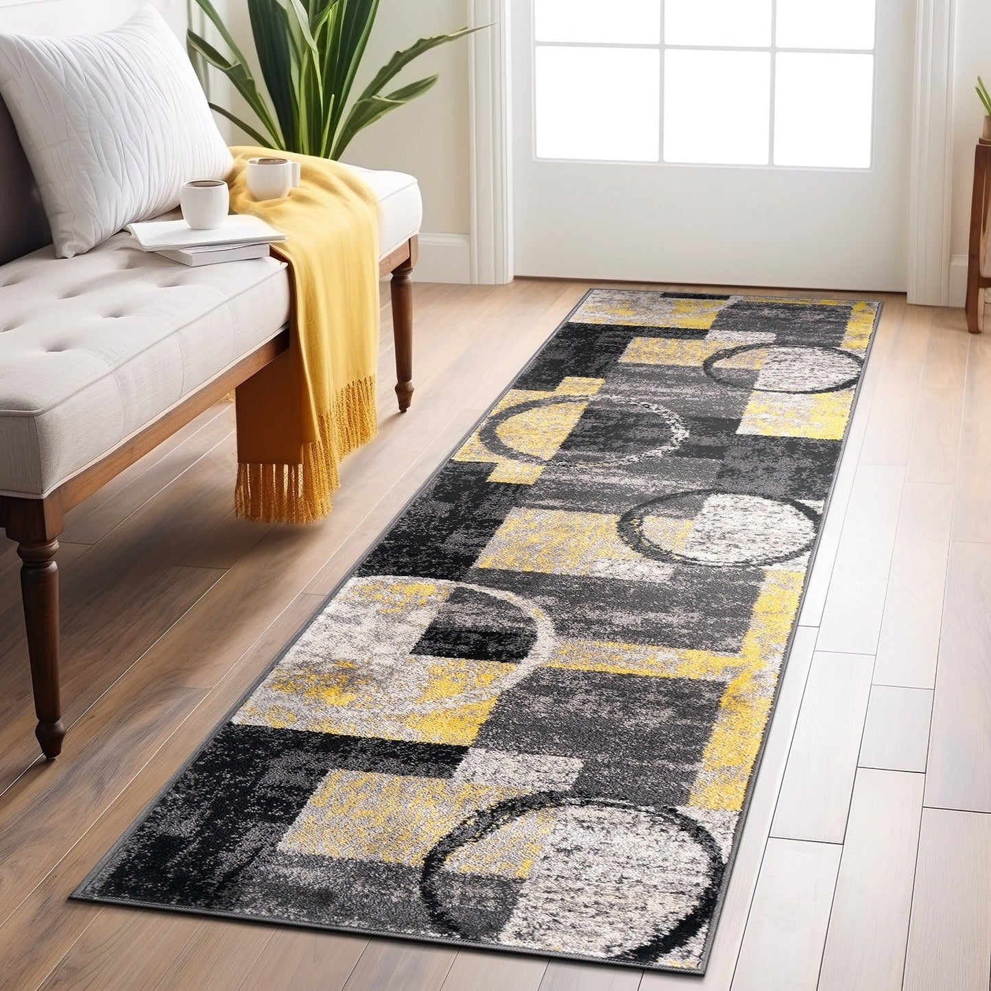 Tapis rond abstrait en polypropylène fabriqué à la machine par World Rug Gallery