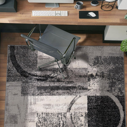 Tapis rond abstrait en polypropylène fabriqué à la machine par World Rug Gallery