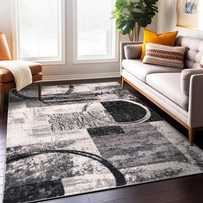 Tapis rond abstrait en polypropylène fabriqué à la machine par World Rug Gallery