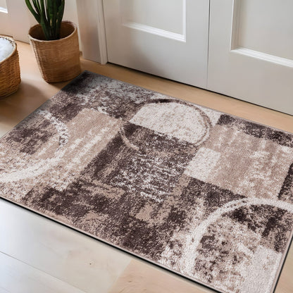 Tapis rond abstrait en polypropylène fabriqué à la machine par World Rug Gallery