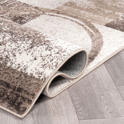 Tapis rond abstrait en polypropylène fabriqué à la machine par World Rug Gallery