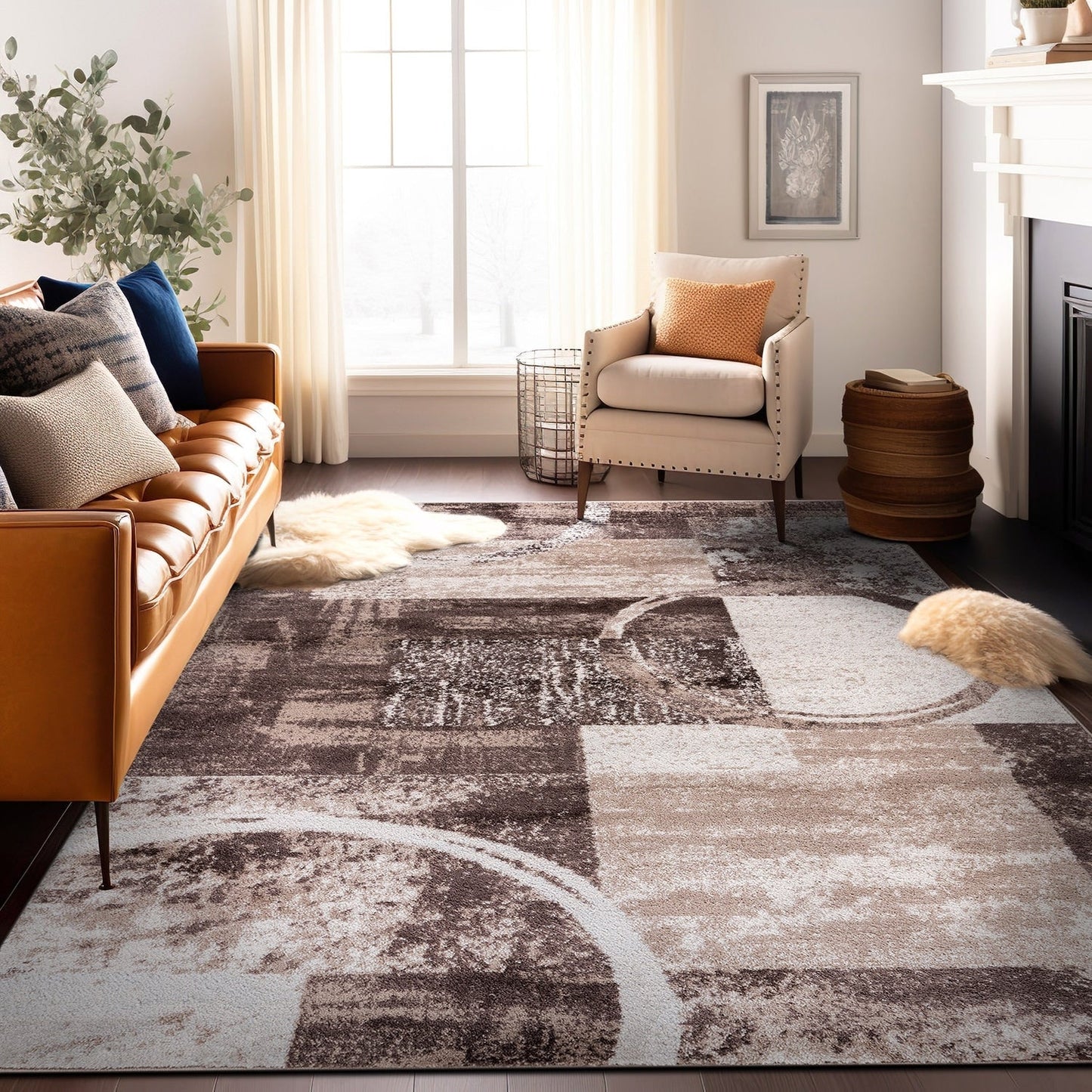 Tapis rond abstrait en polypropylène fabriqué à la machine par World Rug Gallery