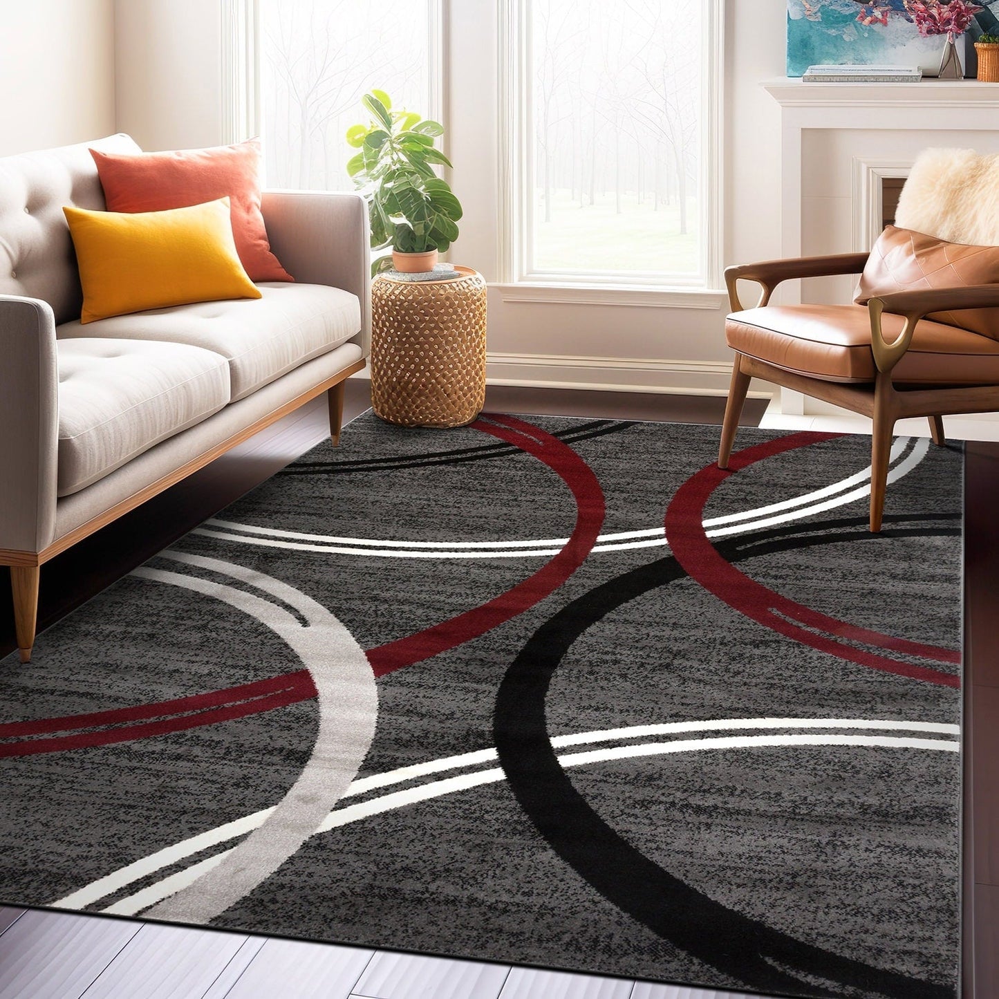 Tapis contemporain à motif de cercles abstraits, collection World Rug Gallery