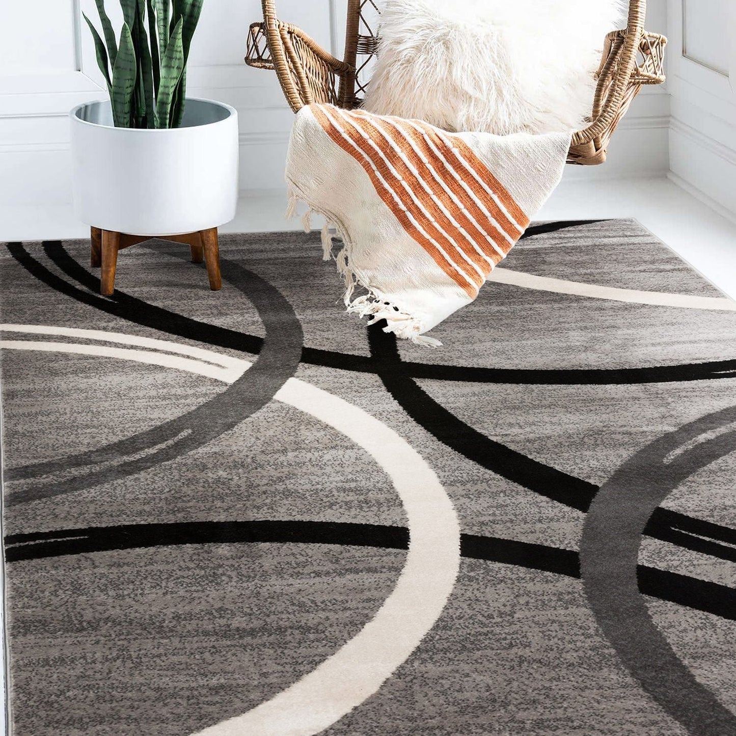 Tapis contemporain à motif de cercles abstraits, collection World Rug Gallery