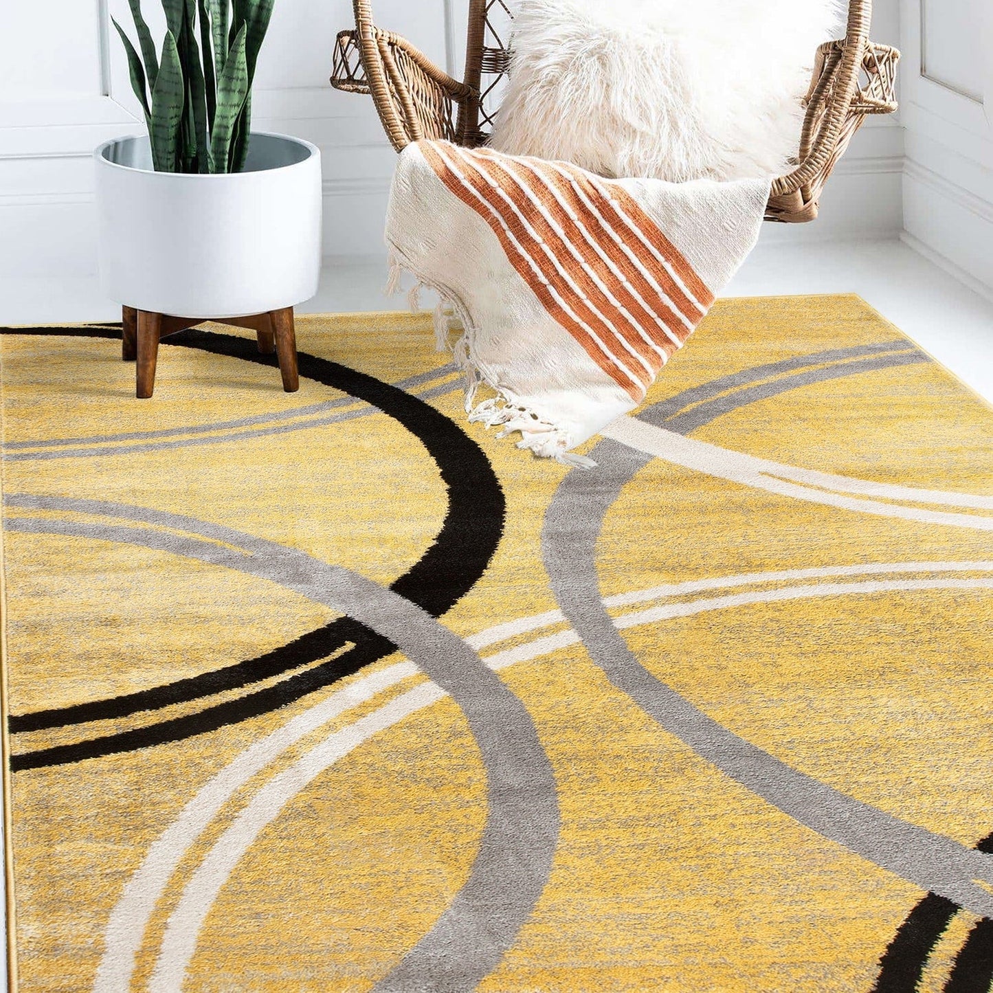 Tapis contemporain à motif de cercles abstraits, collection World Rug Gallery