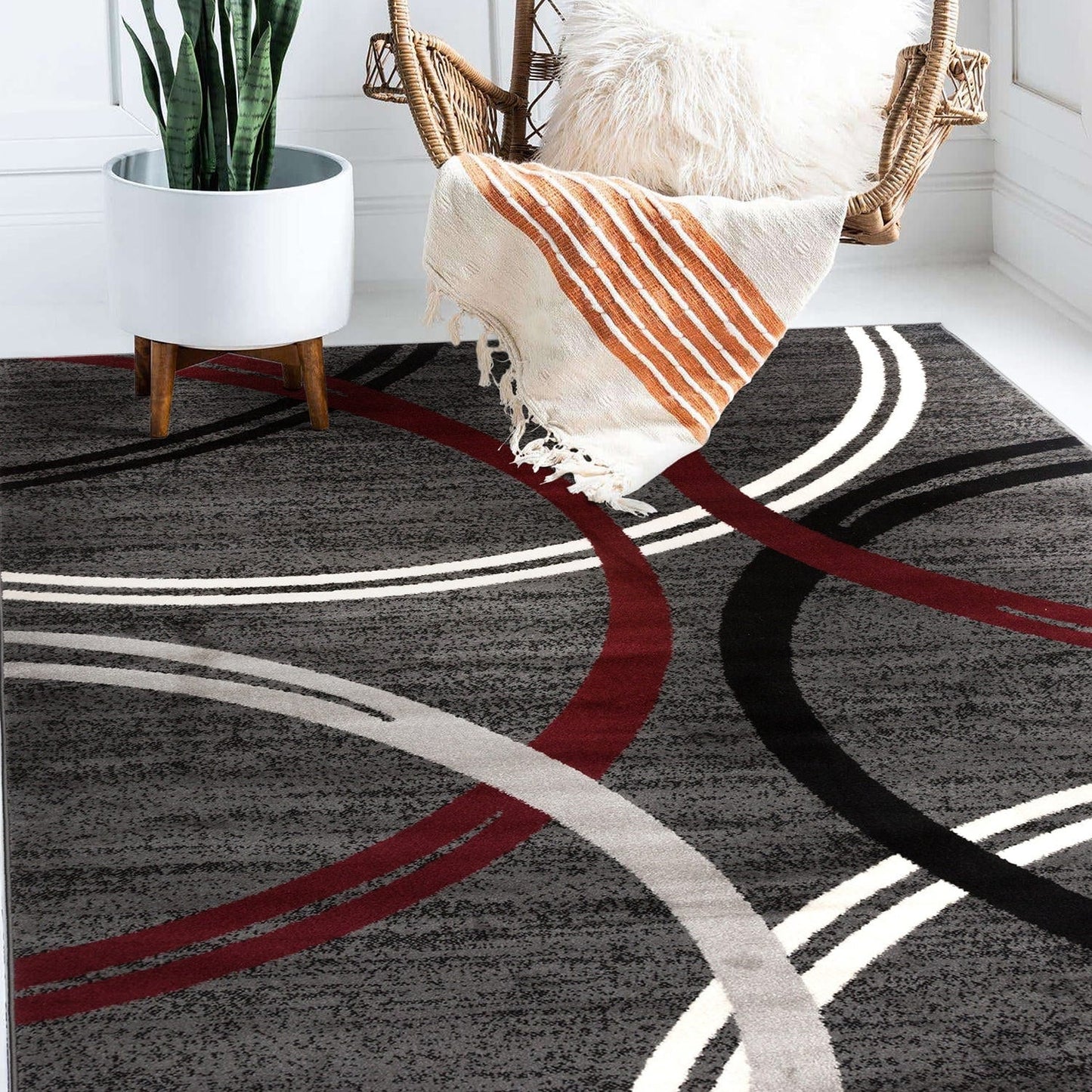 Tapis contemporain à motif de cercles abstraits, collection World Rug Gallery