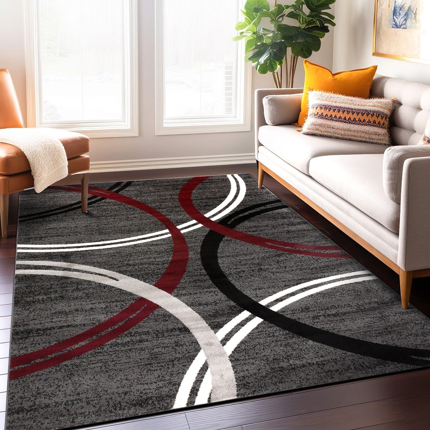 Tapis contemporain à motif de cercles abstraits, collection World Rug Gallery