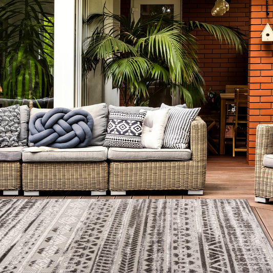 Tapis d'intérieur/extérieur à rayures modernes et géométriques délavées de World Rug Gallery