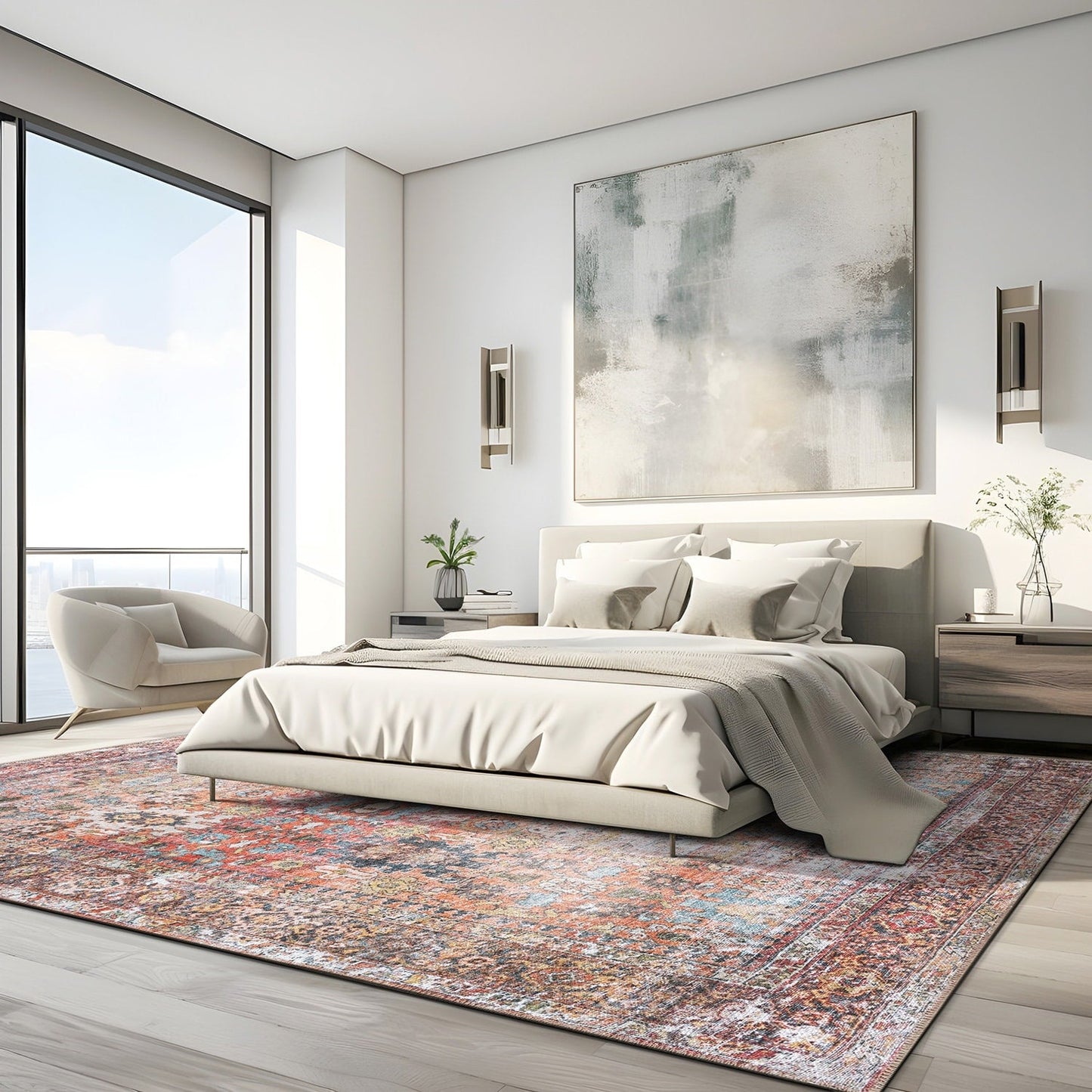 Tapis de transition World Rug Gallery, aspect vieilli, lavable en machine, antidérapant