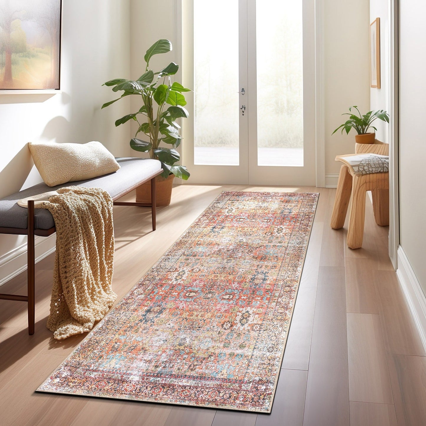 Tapis de transition World Rug Gallery, aspect vieilli, lavable en machine, antidérapant