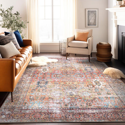 Tapis de transition World Rug Gallery, aspect vieilli, lavable en machine, antidérapant