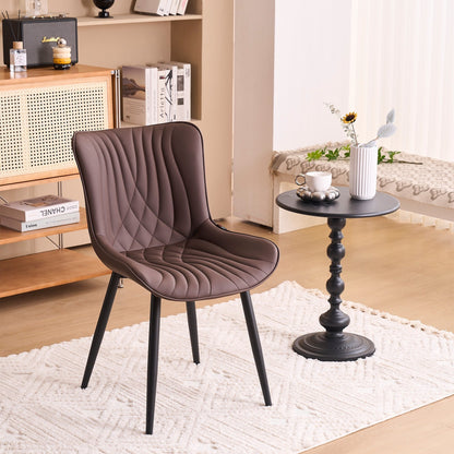 Ensemble de 2 chaises de salle à manger modernes sans accoudoirs, revêtues de cuir.