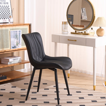 Ensemble de 2 chaises de salle à manger modernes sans accoudoirs, revêtues de cuir.