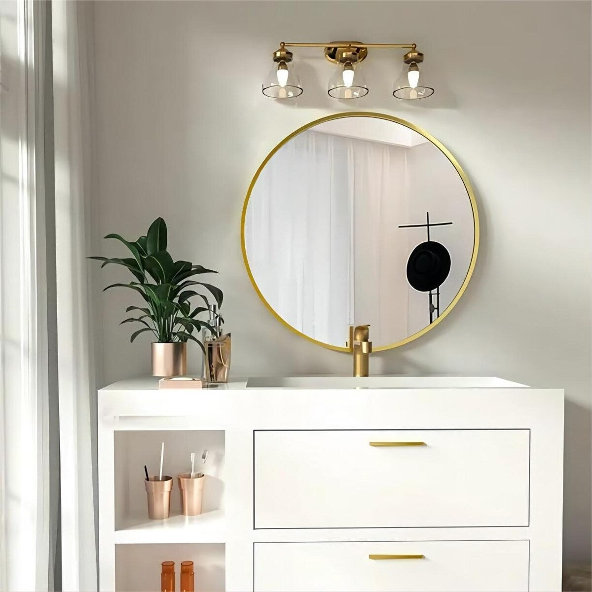 Miroir rond mural YVANLA pour salle de bain avec cadre en métal
