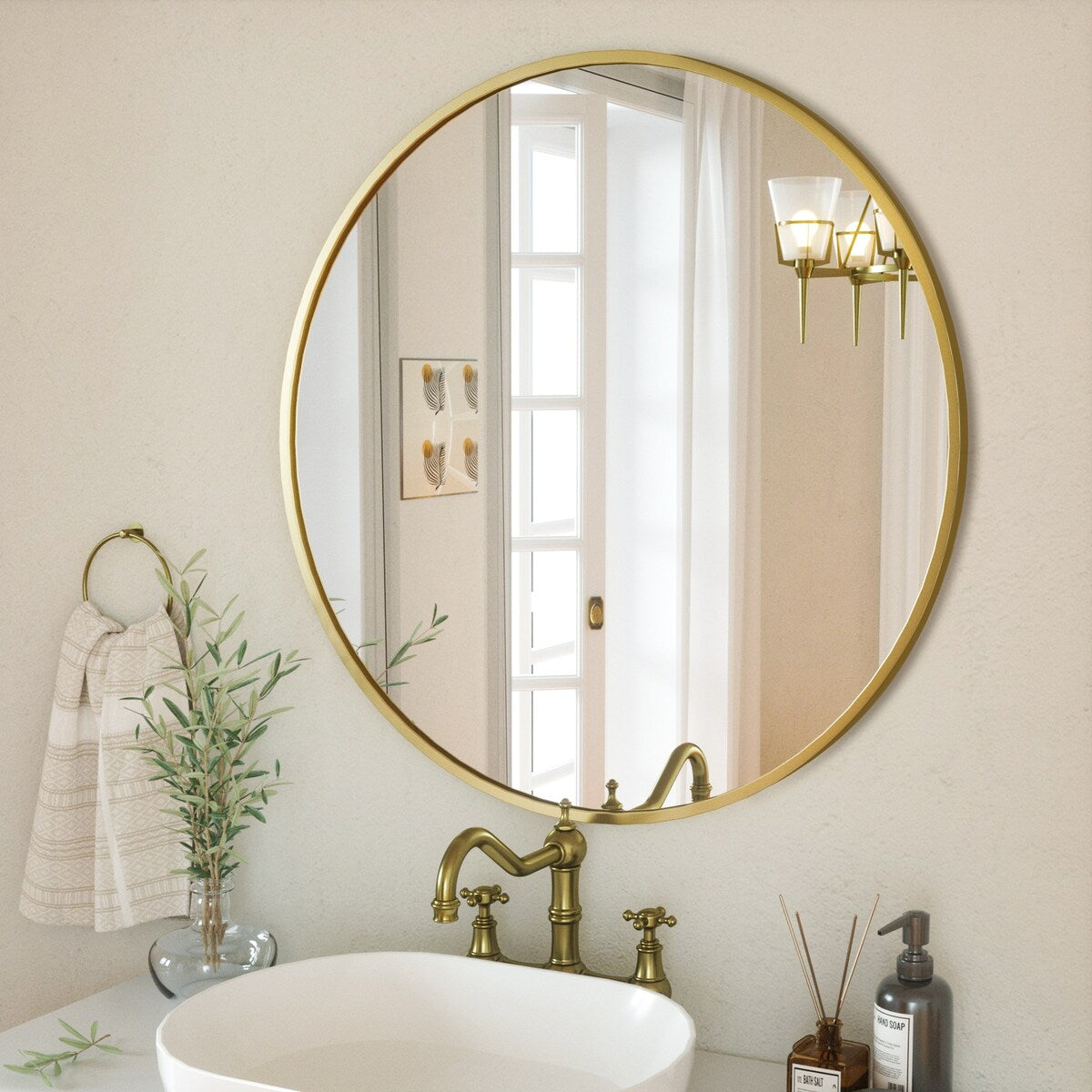 Miroir rond mural YVANLA pour salle de bain avec cadre en métal